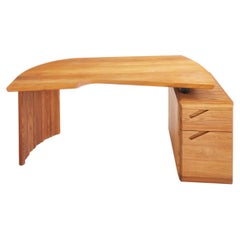 Scrivania scultorea in legno di olmo realizzata da Ebenisterie Seltz, Francia, anni ’80