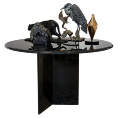 Round dining table made of black Marquina marble – 1980s