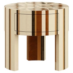 The Moderns Modern Table de chevet ronde à motifs géométriques Table de nuit en bois 1 tiroir