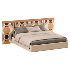 Modern Queen Bed Geometric Art Deco Inspired Pattern Wood Marquetry Headboard