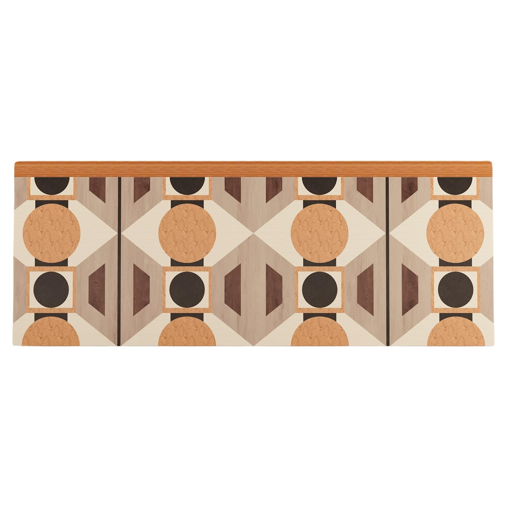 Modernes Queen-Bett, Kopfteil, Geometrisches, Art-déco-inspiriertes Muster, Holzeinrichtung