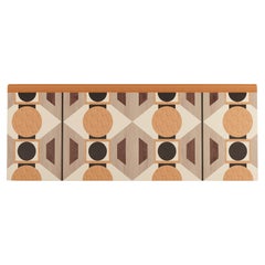 Modernes Queen-Bett, Kopfteil, Geometrisches, Art-déco-inspiriertes Muster, Holzeinrichtung