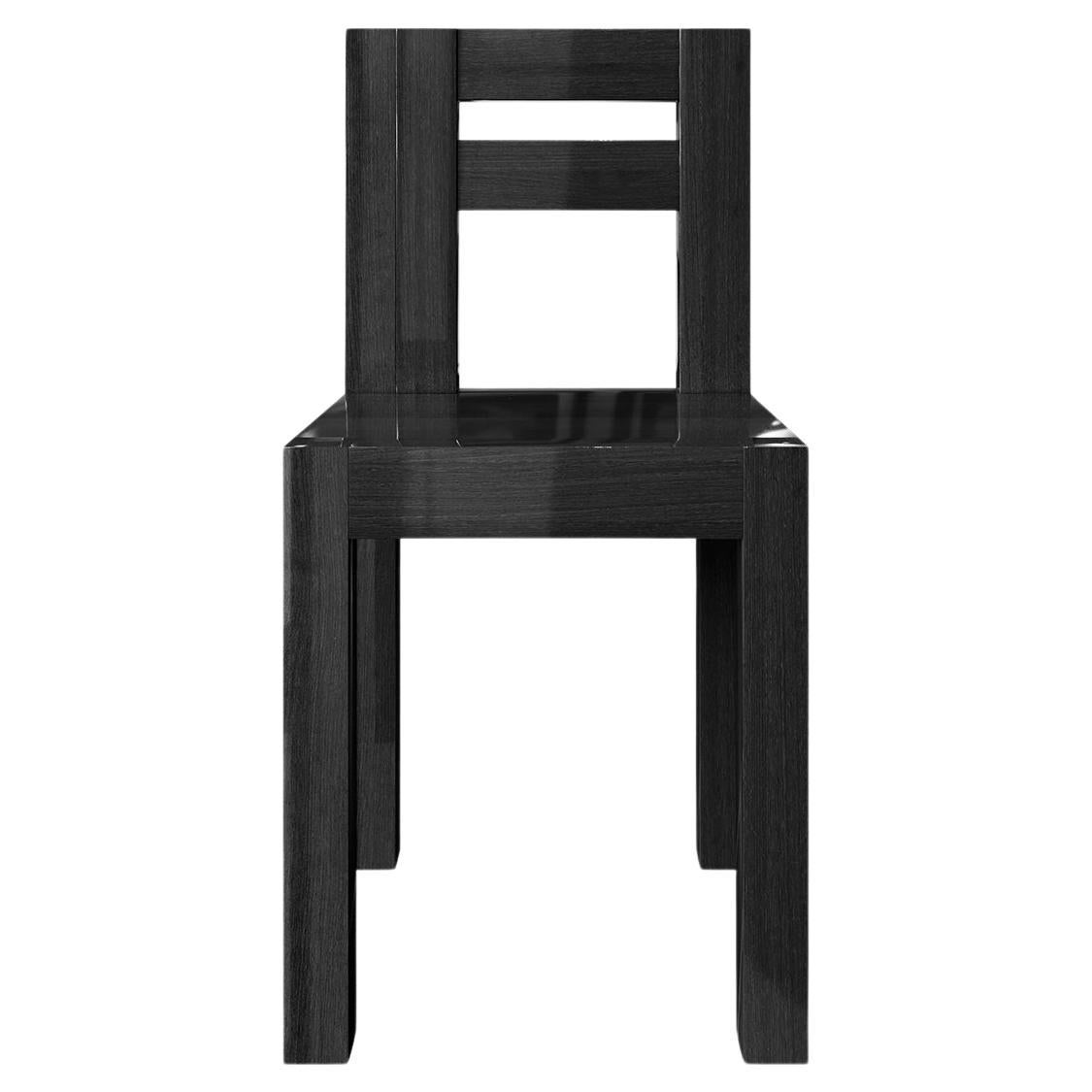 Modern Brutalist Dining Chair Minimal Black Wenge Wood Crossed Back Seat