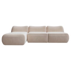 Minimal Modern L-Shape White Velvet Modular Plush Sectional Sofa Three Seat