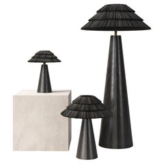 Contemporary Black Floor Lamp in Straw Marquetry Inlay by RUDA