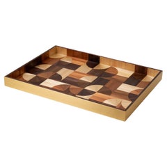 Bandeja decorativa para servir Marquetería de paja de latón con incrustaciones Artesanal Terracota Marrón