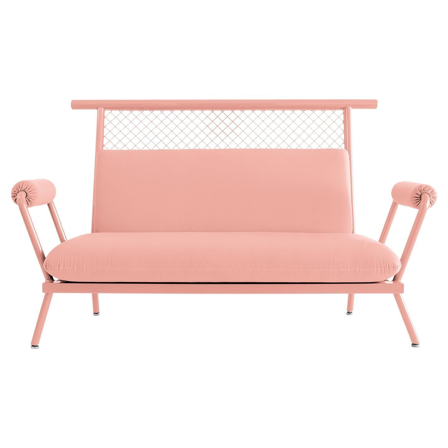 Handgefertigtes rosa PK7 Sofa, Struktur aus Kohlenstoffstahl und Metallgeflecht von Paulo Kobylka im Angebot