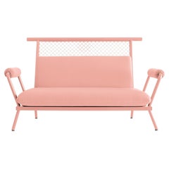 Sofa PK7 rose, structure en acier au carbone et maille métallique faite à la main par Paulo Kobylka