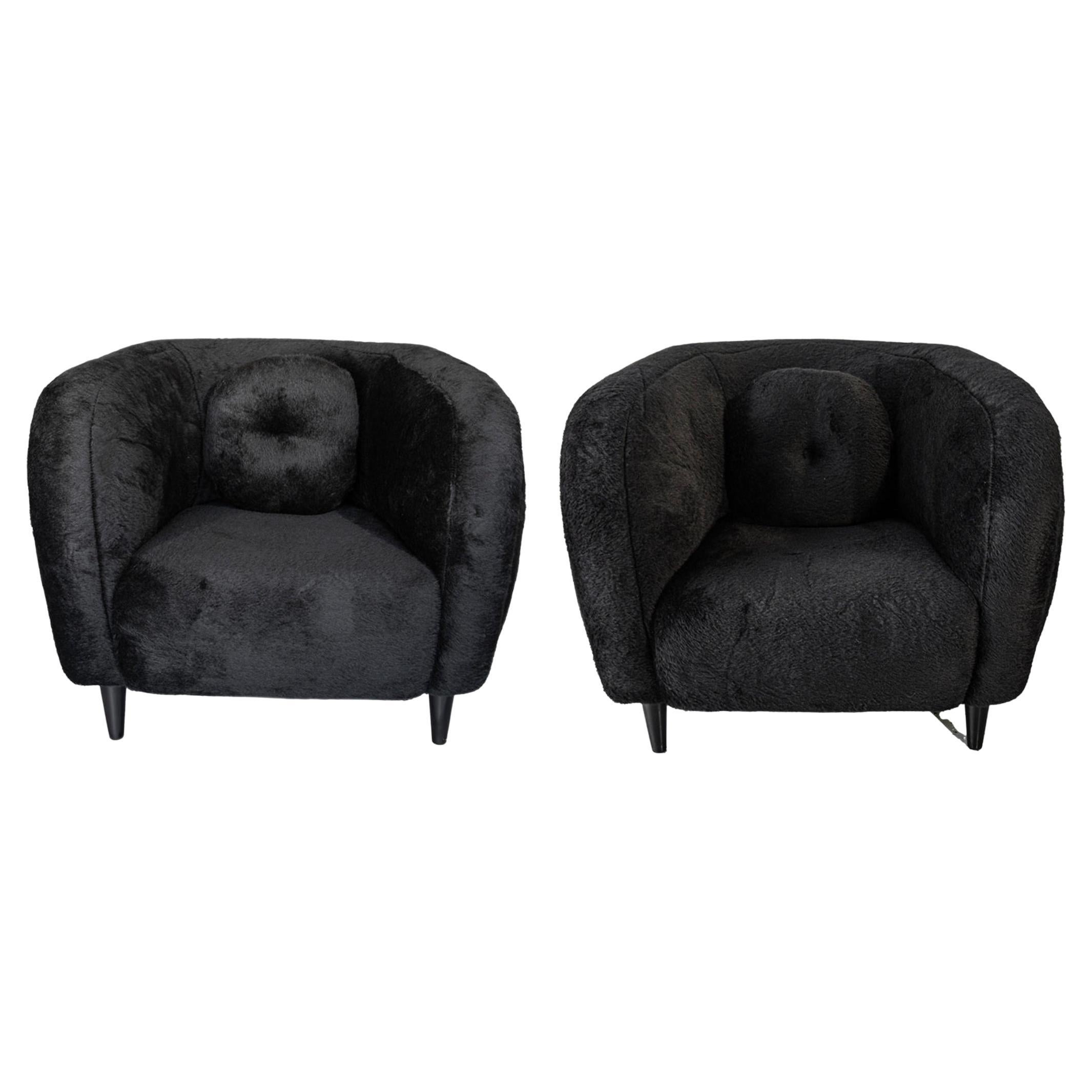 Black Alpaca, Curved, Organic Modern Chairs by Pierre Augustin Rose - set of 2