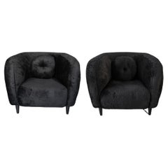Black Alpaca, Curved, Organic Modern Chairs by Pierre Augustin Rose - set of 2