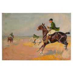 István Csengery (Budapest, b. 1887 - d. 1946) "Horse Chase" painting.