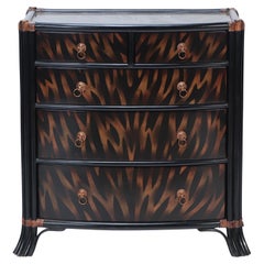 Pair of Maitland Smith Ebonized Five Drawer Bow Front Commodes