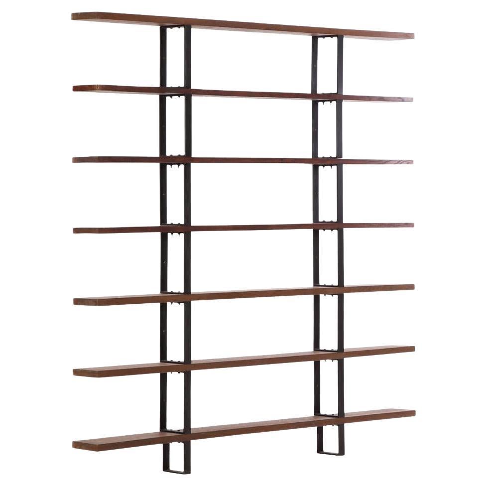 Narrow Iron and Oak Étagère, Belgium, C 1970 — Architect-Designed. For Sale