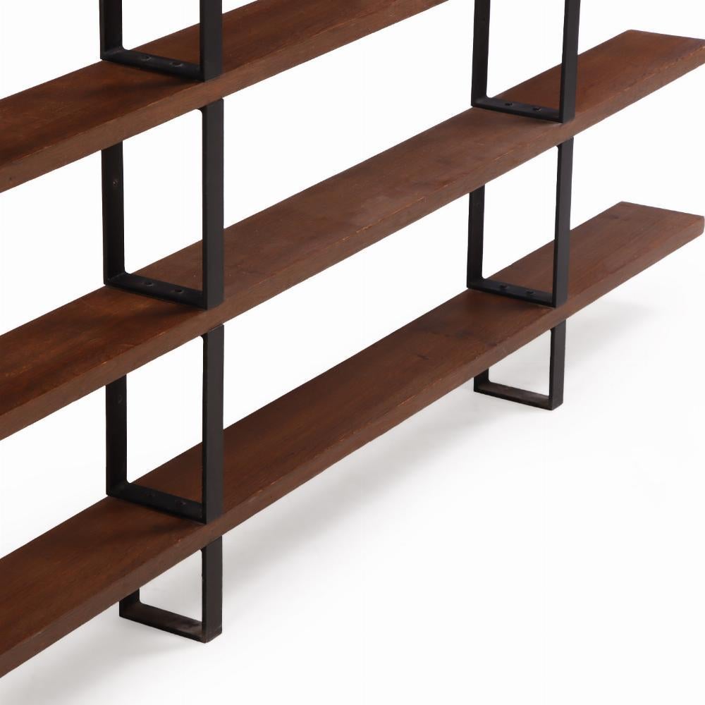 This custom piece pairs a slim, architectural iron frame with solid oak shelves, exemplifying a refined balance between industrial utility and natural warmth.

The minimalist design emphasizes verticality, making it ideal for compact spaces or