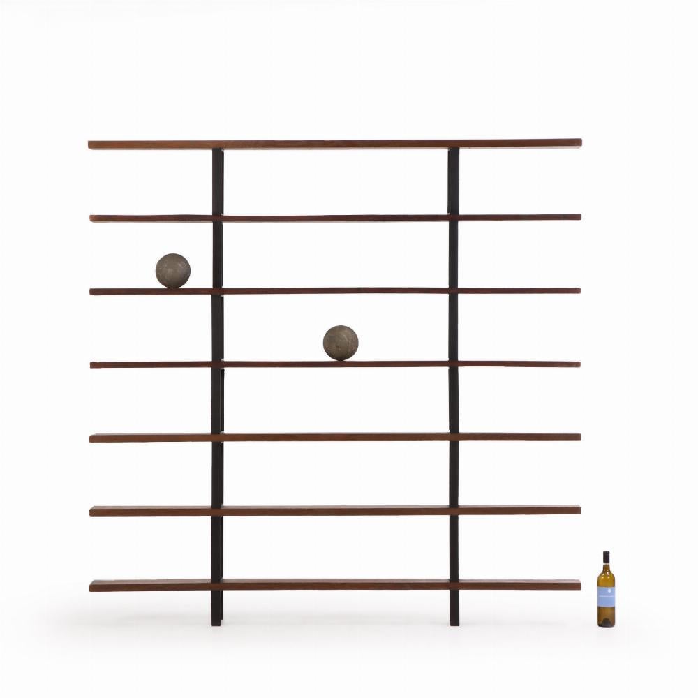 Narrow Iron and Oak Étagère, Belgium, C 1970 — Architect-Designed. In Good Condition For Sale In Philadelphia, PA
