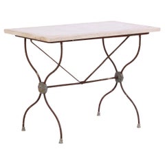 French Iron Marble Top Bistro Table, C. 1920