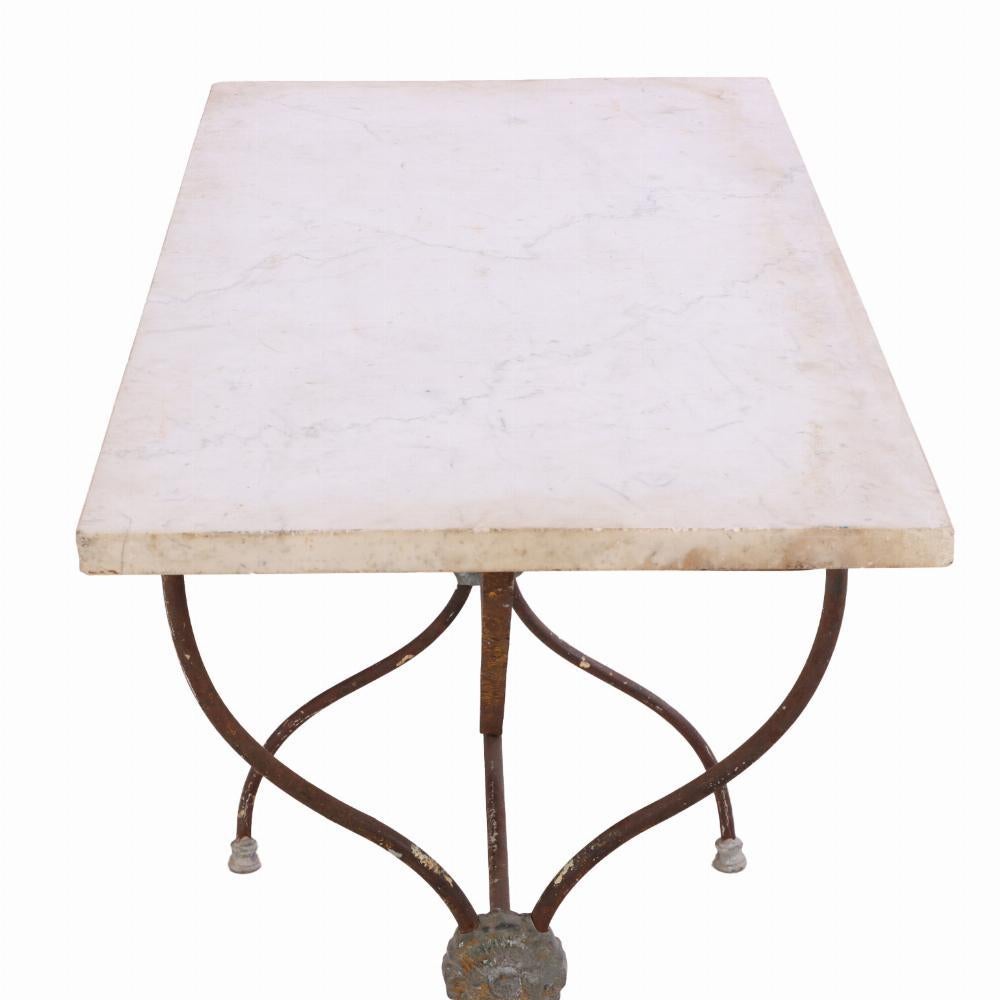 French Iron Marble Top Bistro Table, C. 1920 For Sale 1