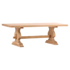 French Solid Oak Slab-Top Trestle Table, C 1950.