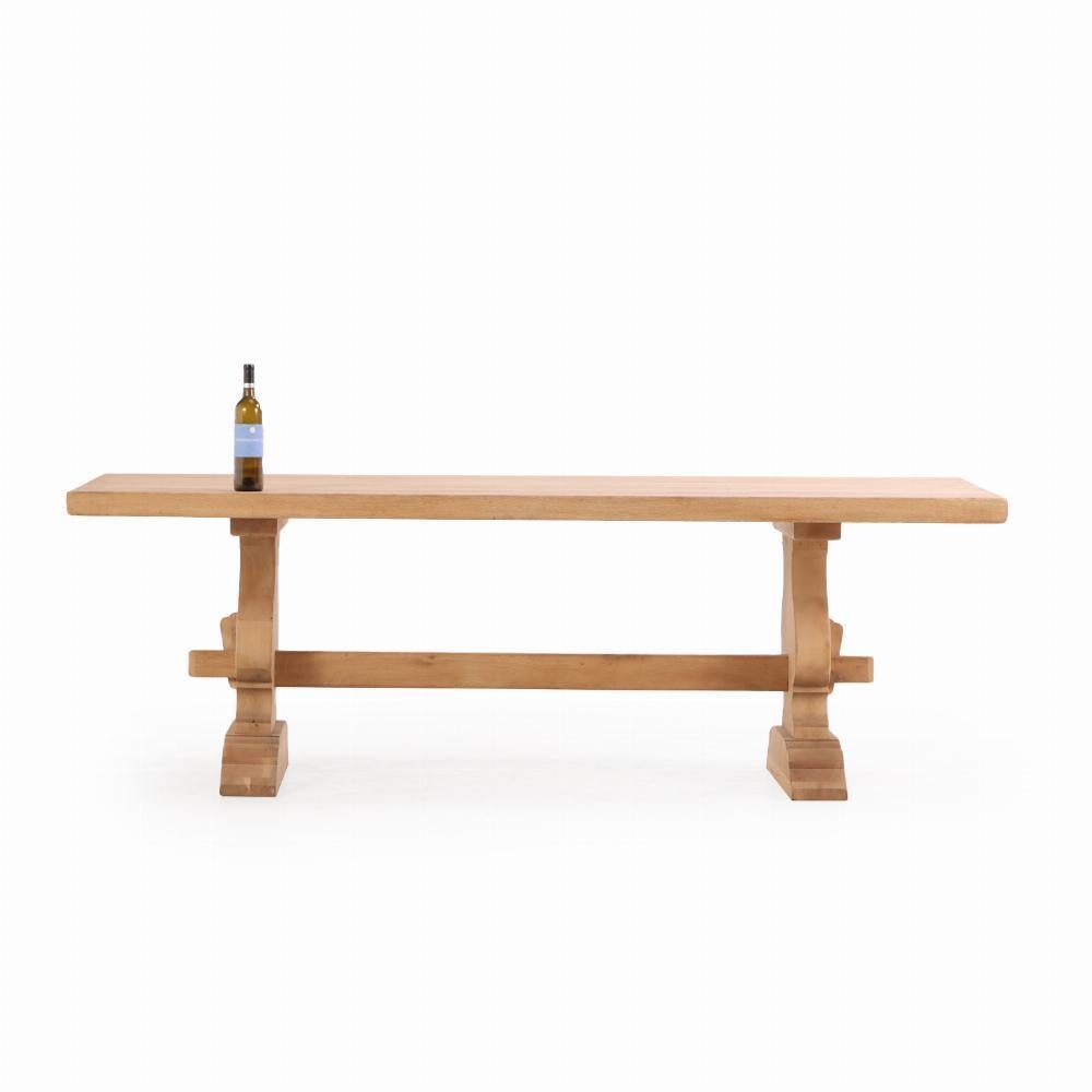 20th Century French Solid Oak Slab-Top Trestle Table, C 1950. For Sale