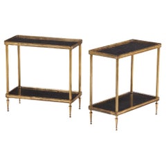 A Pair of French Brass and Marble Two-Tier Tables, C. 1945.