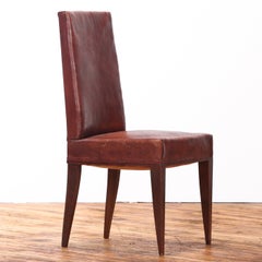 Set di 6 sedie da pranzo francesi in legno e pelle, 1940 circa