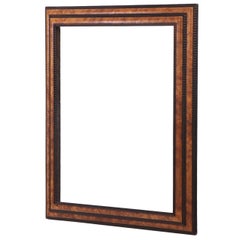 French Figured Elm Mirror with Dutch Ripple Carved Frame, C. 1920