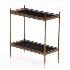 French Leather and Brass Two-Tier Table in the Manner of Maison Jansen, C. 1950