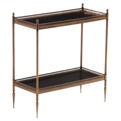 French Leather and Brass Two-Tier Table in the Manner of Maison Jansen, C. 1950