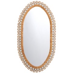 Oval Gilt Resin and Blue Glass Wall Mirror