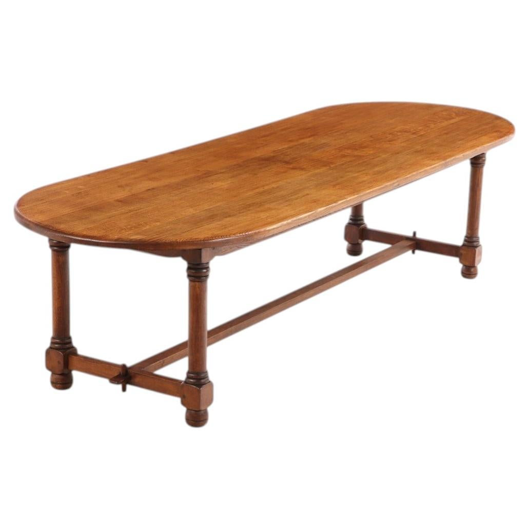 Unusual French Oak Oblong Dining Table, C. 1950 For Sale
