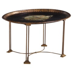 Toile Tray Top Table with Bronze Base, C. 1940
