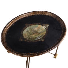 Toile Tray Top Table with Bronze Base, C. 1940