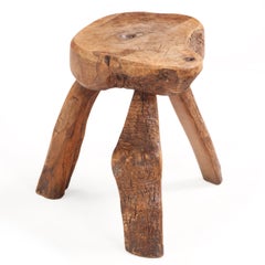 Small French Rustic Hardwood Table or Stool, C. 1950