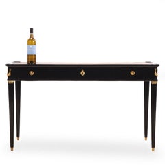 French Directoire Style Ebonized Mahogany Leather Top Writing Table, C. 1945