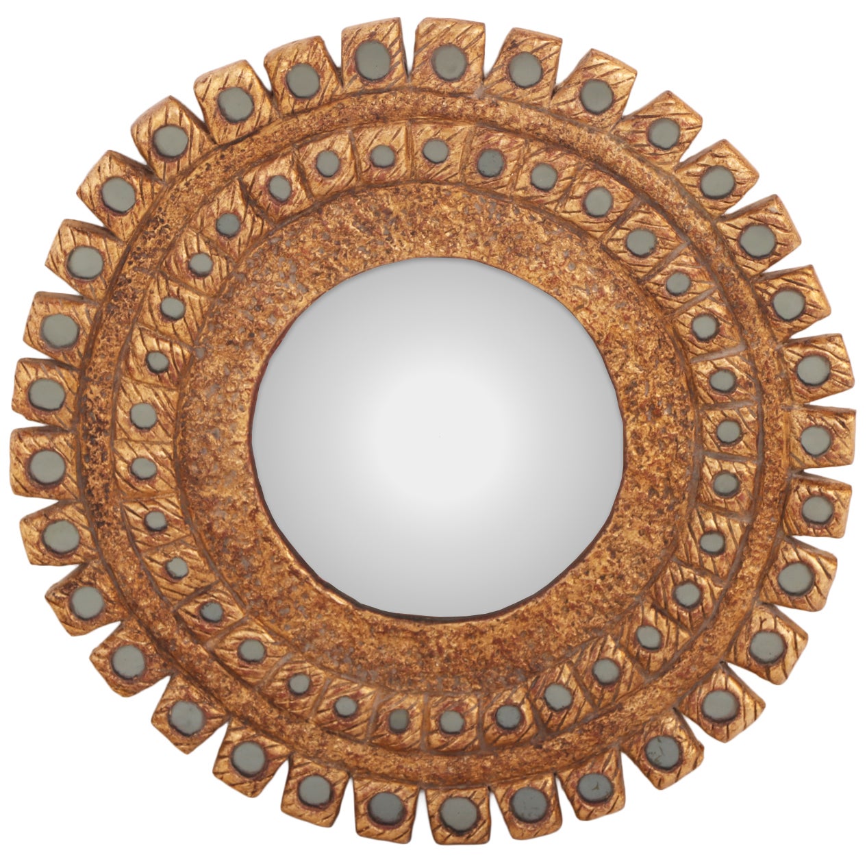 A Hand Painted Glass and Gilted Convex Mirror, in the manner of Line Vautrin For Sale