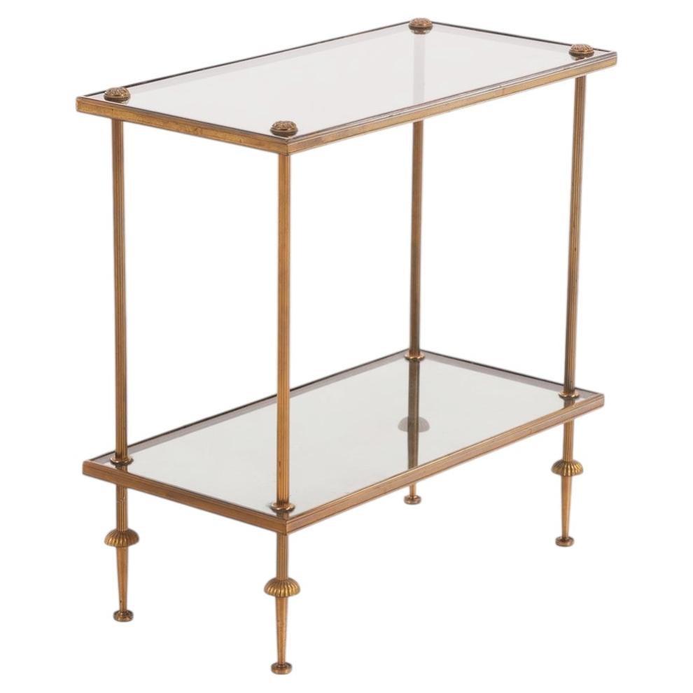 French Brass and Smoked Glass End Table in the manner of Maison Jansen, C. 1950
