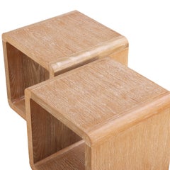 Pair of Contemporary Cube Tables in Cerused Oak, C. 1990