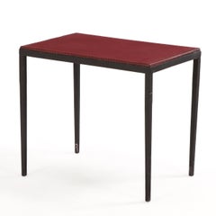 Tavolino in ferro e pelle in stile Jean-Michel Frank, contemporaneo