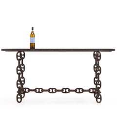 Pair of Brutalist Blue Stone Top Chain Consoles, C. 1970