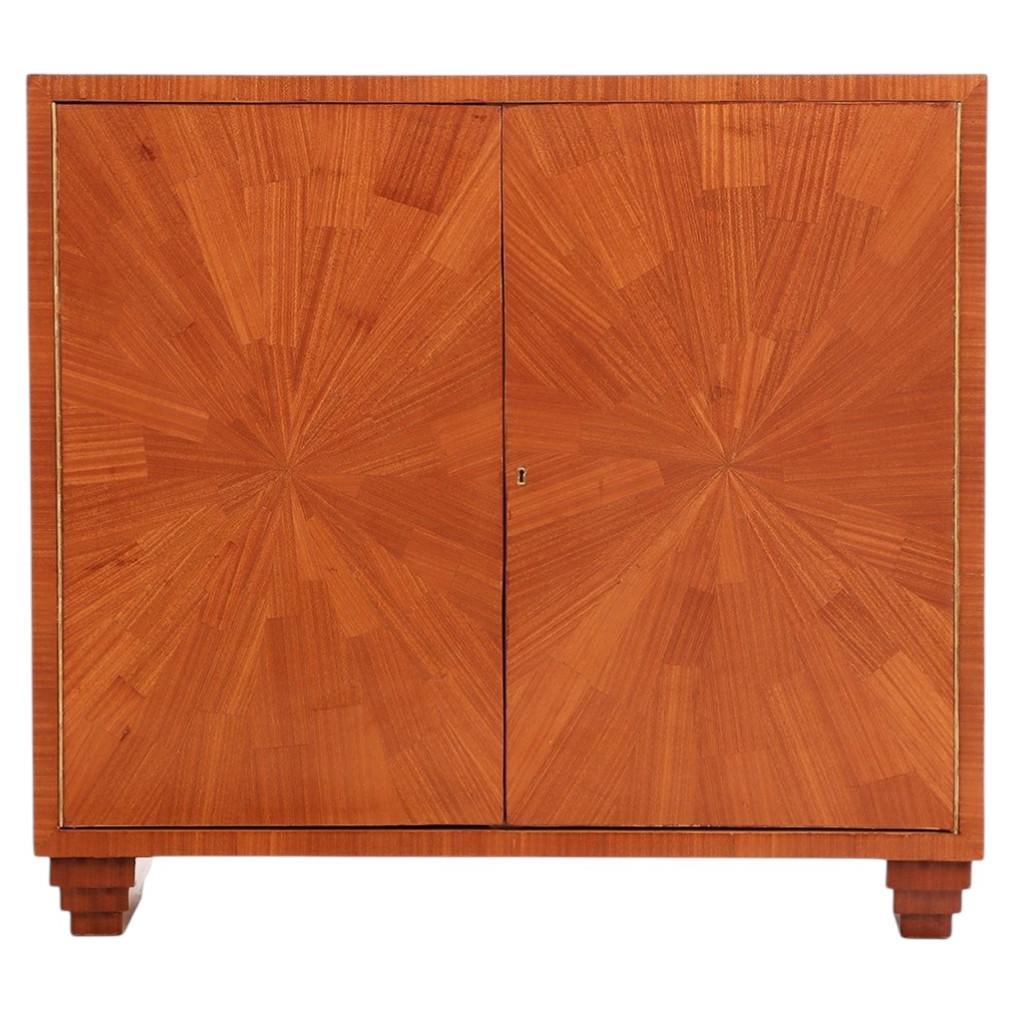 Two Door Mahogany Parquet Cabinet, in the manner of Jean-Michel Frank For Sale