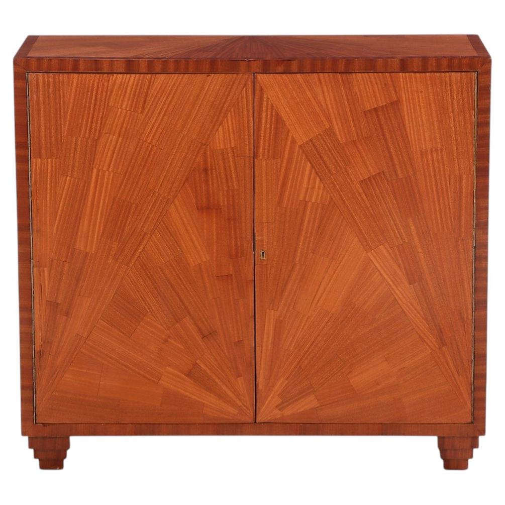 Two Door Mahogany Parquet Cabinet, in the manner of Jean-Michel Frank For Sale