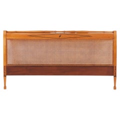 Mid-Century Queen Headboard with Brass Inlay, C. 1940