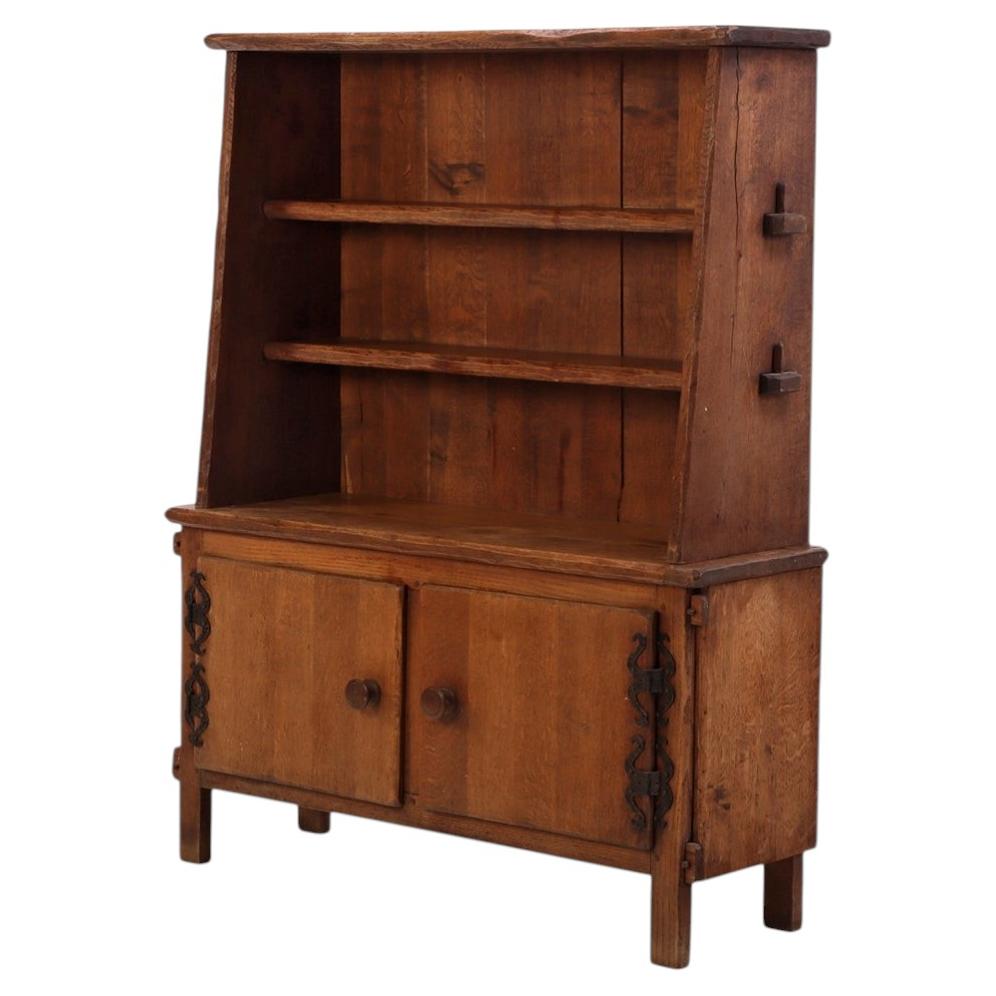 French Brutalist Solid Oak Open Top Cabinet, C. 1940