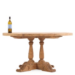 French Round Solid Oak Table with Acanthus Motifs, C. 1940