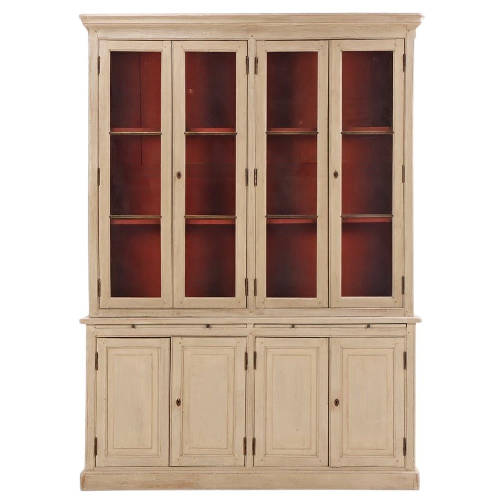 19th Century French Painted Two-Piece Bookcase Cabinet