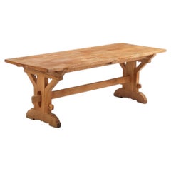 French Brutalist Architectural Oak Table with Slab Top, C. 1960