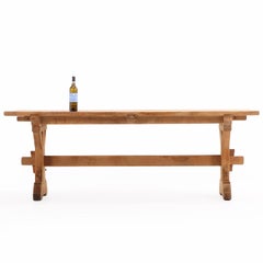 French Brutalist Architectural Oak Table with Slab Top, C. 1960