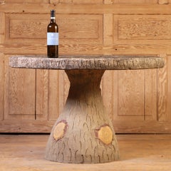 French Cast Stone Faux Bois Garden Table, C. 1960
