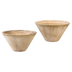 Pair of Round Cast Stone Garden Urns Attributed to Willy Guhl, C. 1970