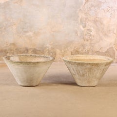 Pair of Round Cast Stone Garden Urns Attributed to Willy Guhl, C. 1970